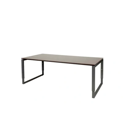 Afbeelding van Domino Plus vergadertafel, hoogte instelbaar (62 85cm) met 200x100cm &#039;zwevend&#039; logan eiken 25mm blad en zwart (RAL9011) O poot frame