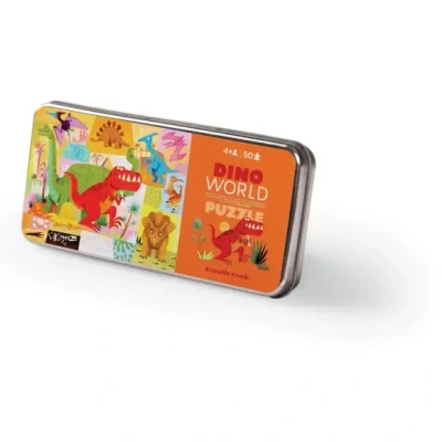 Afbeelding van Crocodile Creek puzzel in blik Dino World 50 stukjes