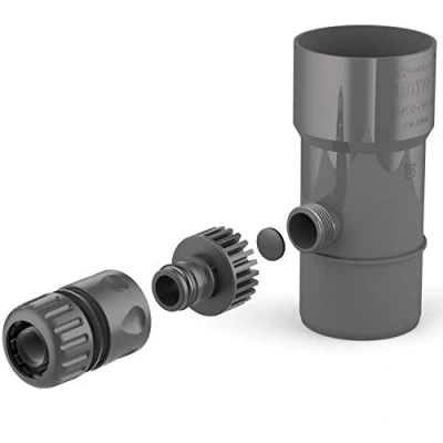 Afbeelding van BRYZA® Regenton afvoer DN Ø 63 mm grafiet Speedy regenwateropvangbak voor tuinslang, snelkoppeling