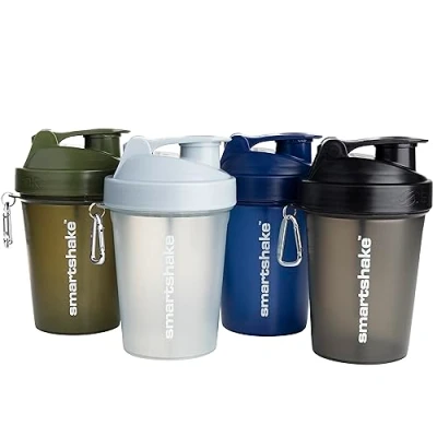 Afbeelding van Smartshake Lite Proteïneshaker, 400 ml, 4 stuks, lekvrij, schroefvrij, BPA vrij, uniseks, grijs, legergroen, zwart, marineblauw