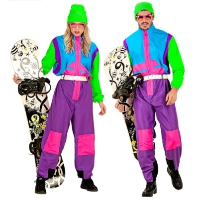 Afbeelding van Widmann Foute Skipakken Gnarly Snow Bunny Boarder Kostuum Blauw, Groen, Paars XL Kerst Verkleedkleding