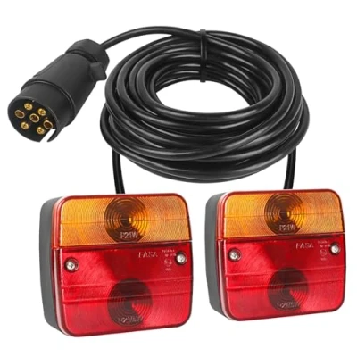 Afbeelding van AOHEWEI Achterlichten voor aanhangers, led, magnetisch, 12 V, verlichting vrachtwagen, rem, met magneet, 7,5 m kabel en 7 polige stekker aanhanger, vrachtwagen of caravan