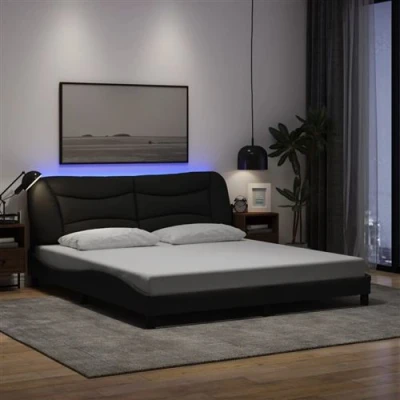 Image de vidaXL Cadre de lit avec lumières LED noir 180x200 cm tissu