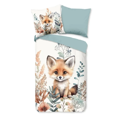 Afbeelding van Dekbedovertrek voor Kinderen 135x200 cm Vos en Bloemen Print Multi 1 Persoons 100% Katoen