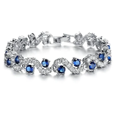 Afbeelding van Crystalline Azuria Tennisarmband, 18 karaat witgoud verguld, cirkel, kristallen, zirkonia, sieraden voor dames en meisjes, Kristal, Saffier
