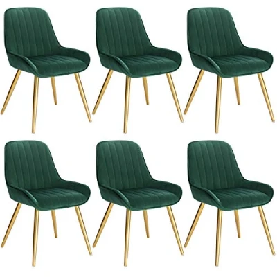Afbeelding van Lestarain 6 stuks eetkamerstoelen, retro keukenstoel, woonkamerstoel, zitvlak van fluweel, met metalen poten, bezoekersstoel, stoel voor eetkamer, woonkamer, keuken, donkergroen