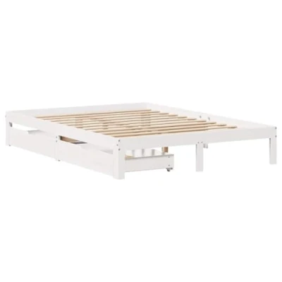 Afbeelding van vidaXL Bedframe met lades massief grenenhout wit 120x190 cm