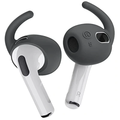 Afbeelding van elago 4 paar oorhaken reservehaken, compatibel met Airpods 3 [opbergzak] ergonomische antislip eindstukken, 2 kleine en grote maten (donkergrijs)