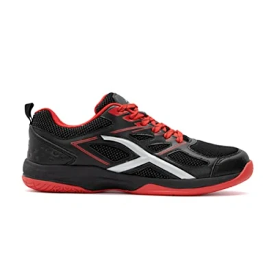 Afbeelding van HUNDRED Xoom Non Marking professionele badmintonschoenen voor heren (zwart/rood, maat: UK 3/US 4/EU 37) Materiaal Bovenwerk: Polyester, Zool: Rubber Geschikt indoor badminton/tennis/squash/tafeltennis/basketbal en padel
