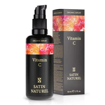 Afbeelding van Biologisch vitamine C serum, 50 ml, anti bruine vlekken voor een hydraterende en uniforme huid, C, gezichtsserum, antioxidant met hyaluronzuur, gezichtsverzorging door natuurlijk satijn