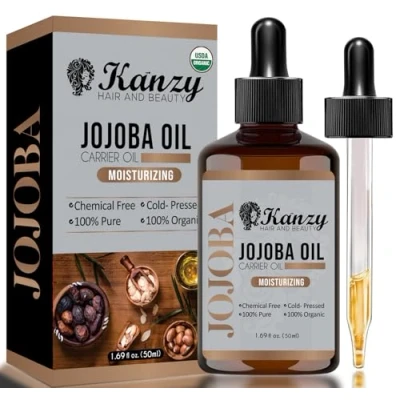 Afbeelding van Kanzy biologische jojoba olie, koudgeperst, 5 stuks voor gezicht, lichaam, haar, nagels en huid, 100% zuiver natuurlijk, hydraterend de huid