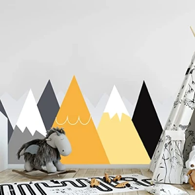 Afbeelding van Muurstickers kinderen decoratie babykamer muursticker kinderkamer Scandinavisch wandtattoo enorme Scandinavische bergen Licaka (H100 x L240 cm)