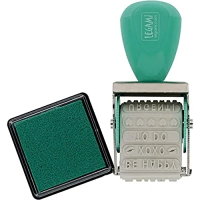 Afbeelding van Legami Draaibare stempel met inktstempel, Just my Type, 3,7 x 7,8 cm, 12 verschillende berichten, kunststof handvat, zacht rubberen sjabloon, direct printen