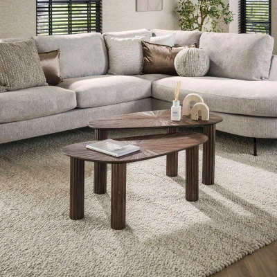 Afbeelding van Jared salontafel set van 2 hoekvormig Maya teak bruin