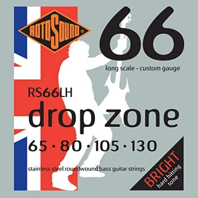 Afbeelding van Rotosound bas snaren RS66LH, 4er 65 130 Drop Zone 66, Stainless Steel Snarenset voor 4 string basgitaar