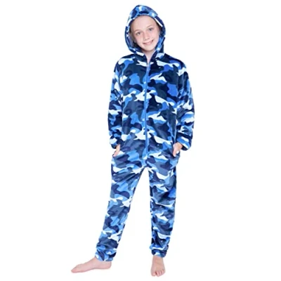 Afbeelding van CityComfort Pyjamaset voor kinderen, onesie, pyjama overall van fleece, pyjamapak, jongens, meisjes, tieners, gamers, heel zacht flanel, 7 14 jaar