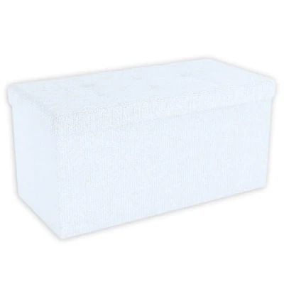Afbeelding van Intirilife Opvouwbare bank 76x38x38 cm in SNOW WHITE Zitkubus met opbergruimte en deksel van stof holtes voetensteun opbergbox kist zitkruk