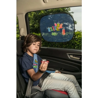 Afbeelding van zonwering set auto 30256, 2 stuks graffiti zonnekleppen zelfklevend, UV bescherming auto, zijruit blauw 44x36cm