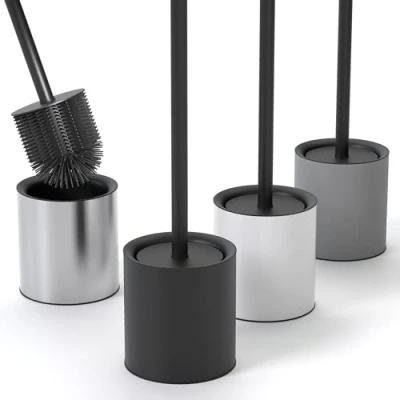 Afbeelding van SAVEGA Antibacteriële Toiletborstel van siliconen en roestvrij staal met elegante toiletborstelhouder Design spatbescherming (zwart)
