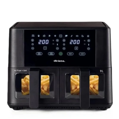 Afbeelding van Ariete 4631 Friggitrice ad aria Doppia 9L, 2400W, Capacità totale 11 programmi, Multifunzione, fino a 3,6 kg di fritto Temperatura 200C, Doppio cestello, Nero