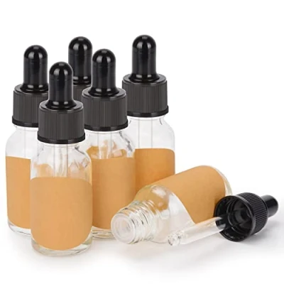 Afbeelding van stonylab 6 stuks Glazen druppelflesje, Lege Fles met Druppelaar, Binnenste Plug en Label voor Etherische Oliën Aromatherapie Geuren (15 ml, Transparant)