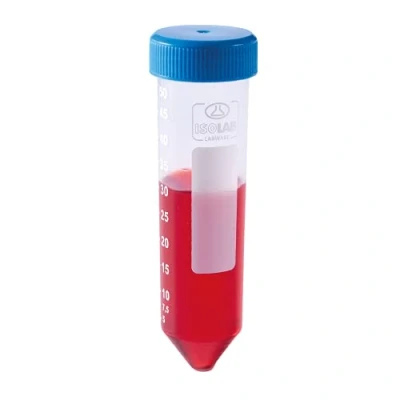 Afbeelding van ISOLAB Centrifugaalbuizen van kunststof, 50 ml, conische bodem blauwe schroefdoppen, schaalverdelingen, stuks