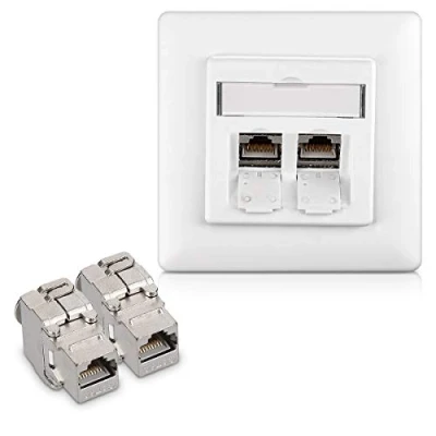 Afbeelding van kwmobile UTP contactdoos 2x keystone adapters voor CAT6A kabels 1x wandcontactdoos Met dubbele RJ45 poort afgeschermde metalen behuizing