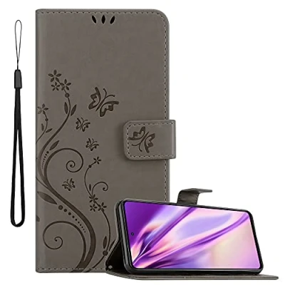 Afbeelding van Cadorabo Hoesje geschikt voor Samsung Galaxy A52 (4G / 5G) A52s in BLOEMEN GRIJS Beschermhoes bloemmotief met magnetische sluiting, standfunctie en kaartsleuven Book Case Cover Etui