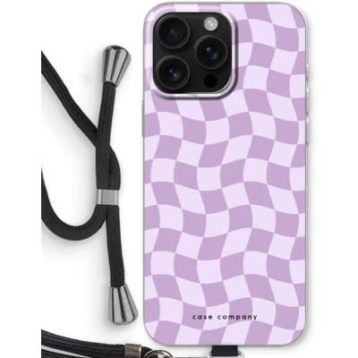 Afbeelding van Case Company® hoesje met Koord geschikt voor iPhone 16 Pro Max Grid Paars Telefoonhoesje Zwart Bescherming aan alle Kanten en Over de Schermrand