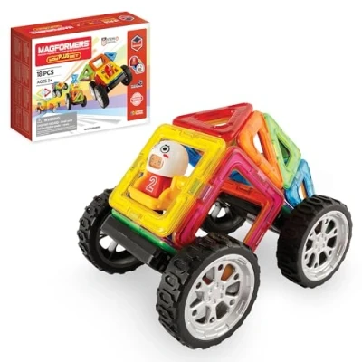 Afbeelding van Magformers WOW Plus magnetisch bouwpakket voor 30 verschillende auto&#039;s met afneembare racer, 18 delige speelgoedset