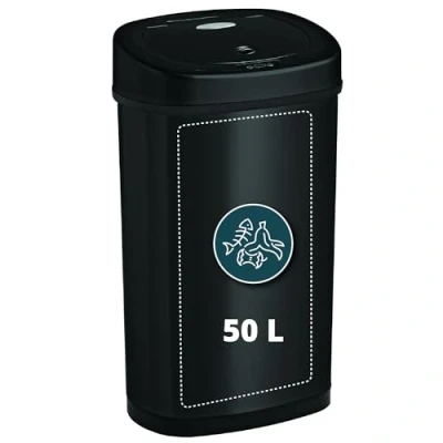 Afbeelding van Homra FONIX Prullenbak met Sensor Zwart 50 liter Automatische Soft Close Deksel Zwarte Afvalemmer Infrarood Vuilnisbak Elektrische Vingerafdrukvrij Vuilafstotend