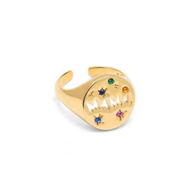 Afbeelding van SINGULARU Mamá ring, Messing met 18 karaat gouden coating en zirkonia. Sieraden voor dames., Eén maat, verguld, Geen edelsteen