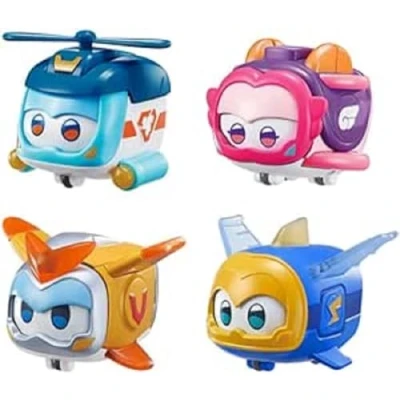 Afbeelding van Super Wings Pets Jerome, Golden Boy, Shine, Ellie, actiefiguren, set van 4 actiefiguren met lichteffect en veranderende emoties, cadeaus voor kinderen vanaf 3 jaar