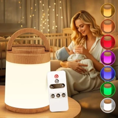 Afbeelding van One Fire Bedlampje, draadloos, meerkleurig, RGB, afstandsbediening, tafellamp, led, slaapkamer, lamp, oplaadbaar, bedlampje voor tafel, baby, woonkamer