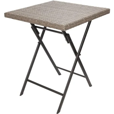 Afbeelding van BRUBAKER Toscane Tuintafel, 58 x cm, van polyrotan, metaal, weerbestendig, bijzettafel, inklapbaar, campingtafel, rechthoekig, klaptafel, balkon,