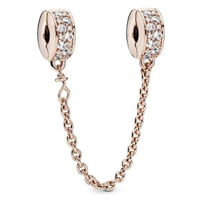 Afbeelding van PANDORA Klare Pavé Clip Komfortketting in 14 karaat roségoud metallic legering met kubische Zirkonia momentencollectie, Siliconen,