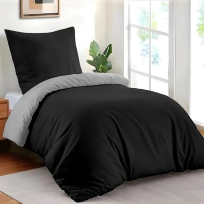 Afbeelding van Dreamzie Dekbedovertrek 135 x 200 cm met 1 kussensloop 80 zwart/donkergrijs beddengoed van 100% microvezel 2 delig gecertificeerd zonder chemicaliën (Oeko TEX)
