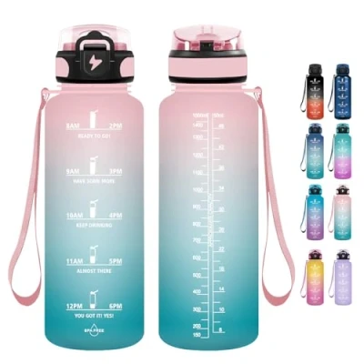 Afbeelding van Grsta Drinkfles, 1,5 liter, drinkfles met rietje, BPA vrij, voor sport, koolzuurhoudende dranken, waterfles sportschool, fietsen, kamperen en school