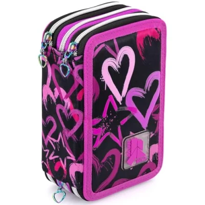 Afbeelding van Julian Ross drievoudig gevoerd etui, 44 schoolaccessoires, 20 cm, Starsandhearts, pennenhouder