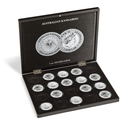Afbeelding van Leuchtturm Leuchtturm, Presentatie cassette, Volterra Uno voor Munten Austalian Kangaroo, 1 oz Silver in capsules (20 st.) Zwart afm: 305x245x30