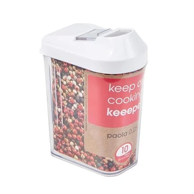 Afbeelding van keeeper bewaarbus voor droge levensmiddelen, met traploos doseerdeksel BPA vrij, wit 250 ml 6,5 x 4 12 cm