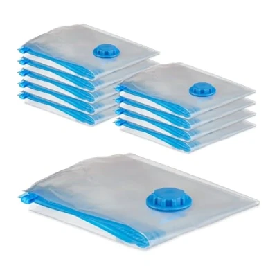 Afbeelding van Relaxdays 10 stuks vacuümcompressiezakken voor kleding en dekens met ventiel, transparant