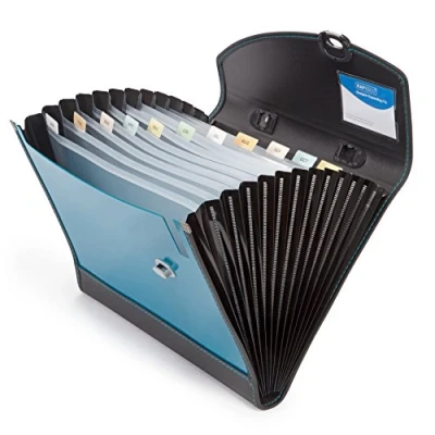Afbeelding van Rapesco 0682 koffermap A4 met 13 vakken en handgreep, blauw/turquoise metallic