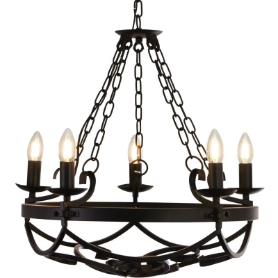 Afbeelding van Kroonluchter Cartwheel III, 5 lamps, Ø 54 cm, zwart, metaal