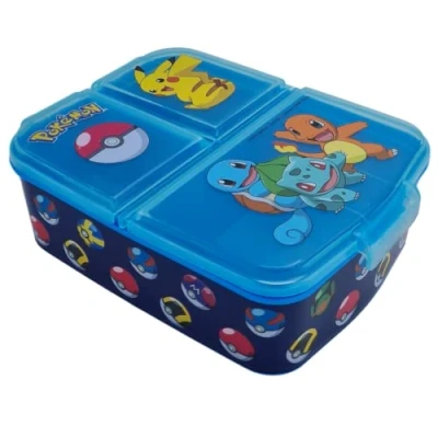 Afbeelding van Stor Pokemon sandwichmaker Fimabrera rechthoekig met drie vakken, lunchbox voor kinderen, snackbox Pikachu, Bulbasaur, Squirtle, Charmander 6,7 x 16,5 19,5 cm 150 g