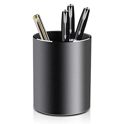 Afbeelding van VAYDEER Pennenpot, rond, metaal, pennenhouder, aluminium, potloodhouder voor kinderen, kantoor, school, thuis, 8 x 10 cm, zwart