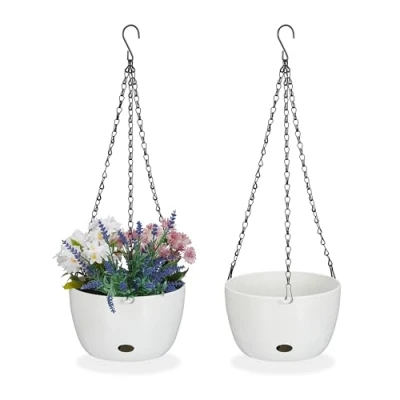 Afbeelding van Relaxdays hangpot met opvangbakjes set van 2 plantenpot binnen &amp; buiten 56x20,5 cm