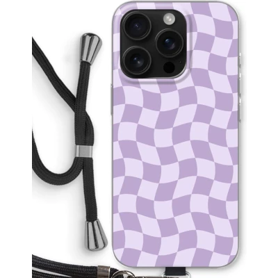 Afbeelding van Case Company® hoesje met Koord geschikt voor iPhone 16 Pro Grid Paars Telefoonhoesje Zwart Bescherming aan alle Kanten en Over de Schermrand