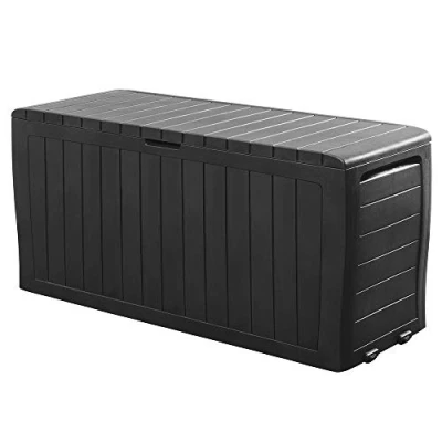 Afbeelding van Deuba® Tuinkist, 270 liter, uv bestendig, handgrepen, wielen, sluitvoorziening voor balkon, woonkamer, serre, 117 x 45 cm, rotanlook, antraciet
