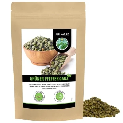 Image de Alpi Nature Poivre Vert en Grain 125g, Grains Entiers pour la Cuisine et Mélanges d&#039;Épices